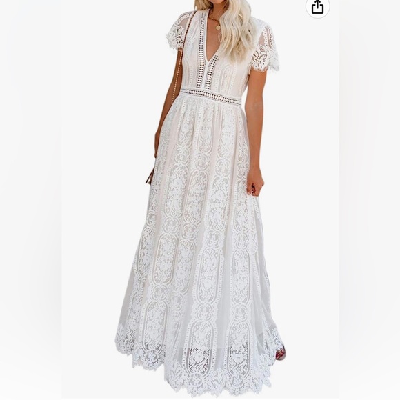 BDCOCO Deep V-Neck Floral Lace Maxi Dress - Picture 1 of 8